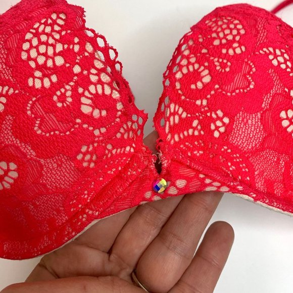 VICTORIAS SECRET Pink Lace Padded Underwire Very Sexy Push-Up Bra Sz 34B - Picture 2 of 8